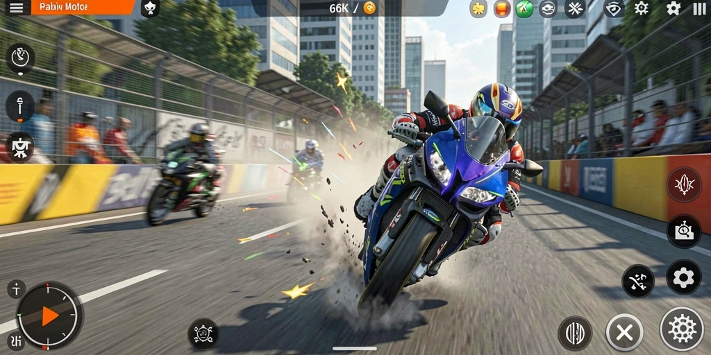 Gameplay balapan motor yang mendebarkan dengan grafik menakjubkan.