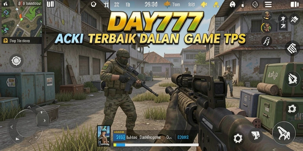 Screenshot utama DAY777 menampilkan aksi intens dalam gameplay TPS.