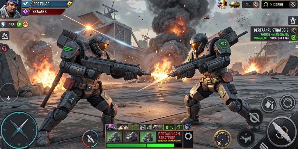 Gameplay DS99 yang seru dengan pertarungan strategis yang mendalam.