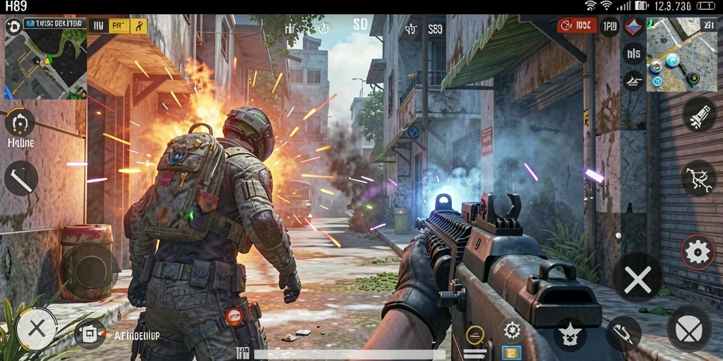 Tangkapan layar gameplay H89 dengan aksi tembak-menembak yang intens.