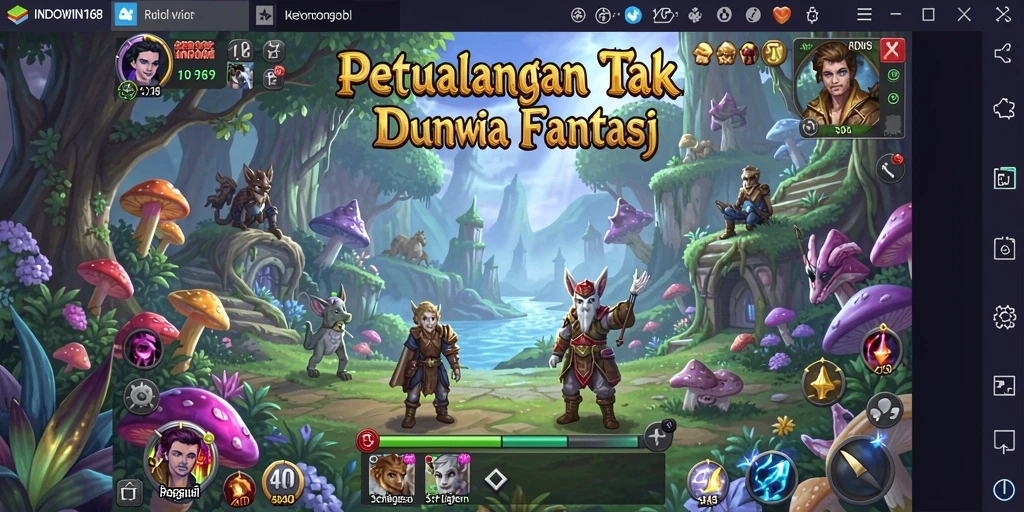 Screenshot menunjukkan pemain menjelajahi dunia fantasi di INDOWIN168.