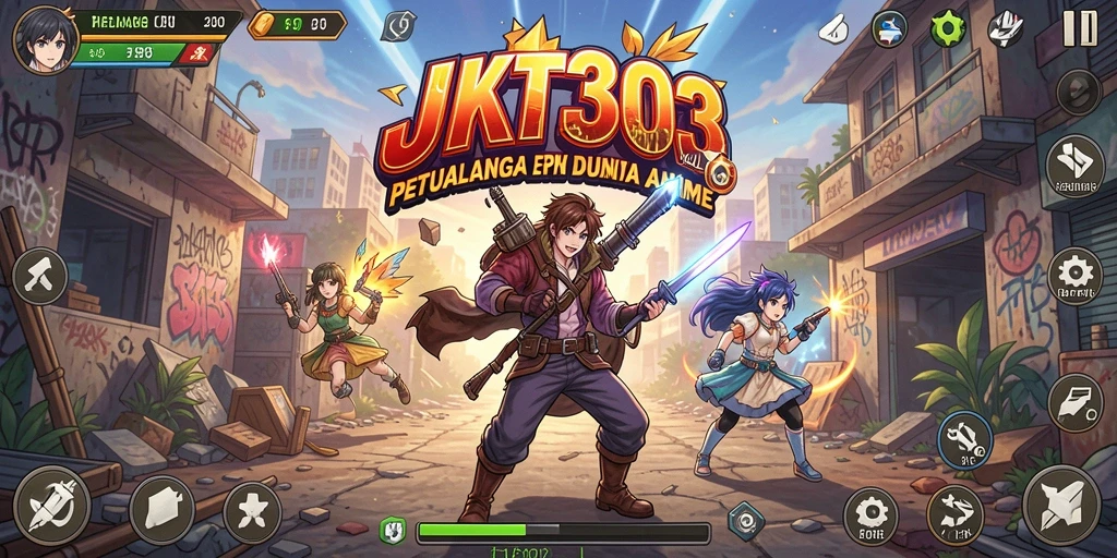 Screenshot gameplay JKT303 yang menampilkan aksi seru dan karakter anime.