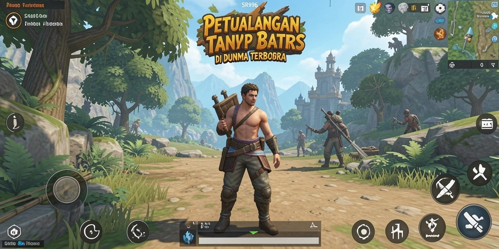 Screenshot utama gameplay Open World SR996 menunjukkan aksi seru di lingkungan yang luas.